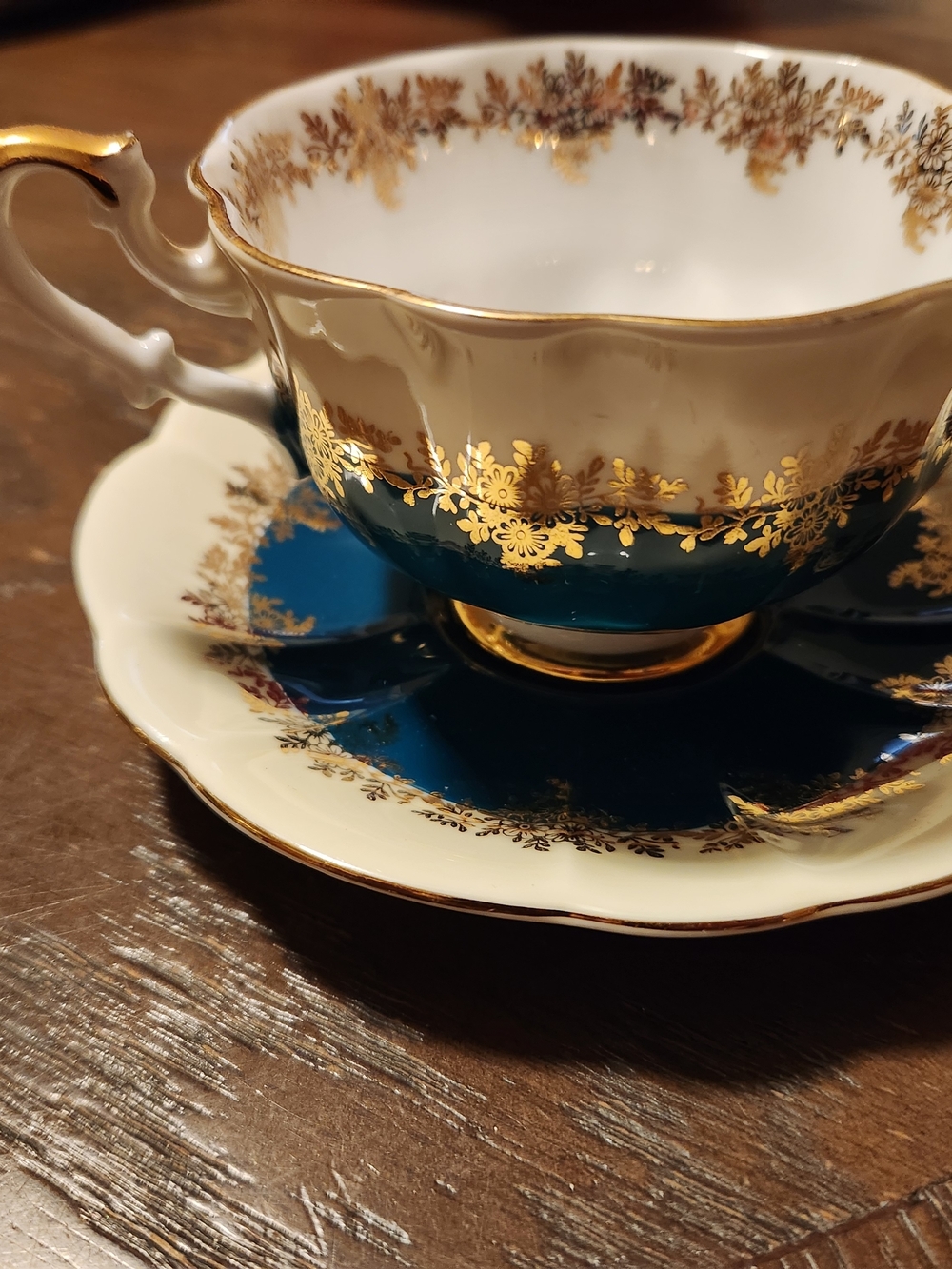 Royal Albert Teacup And Saucer — Deep Teal and Gold